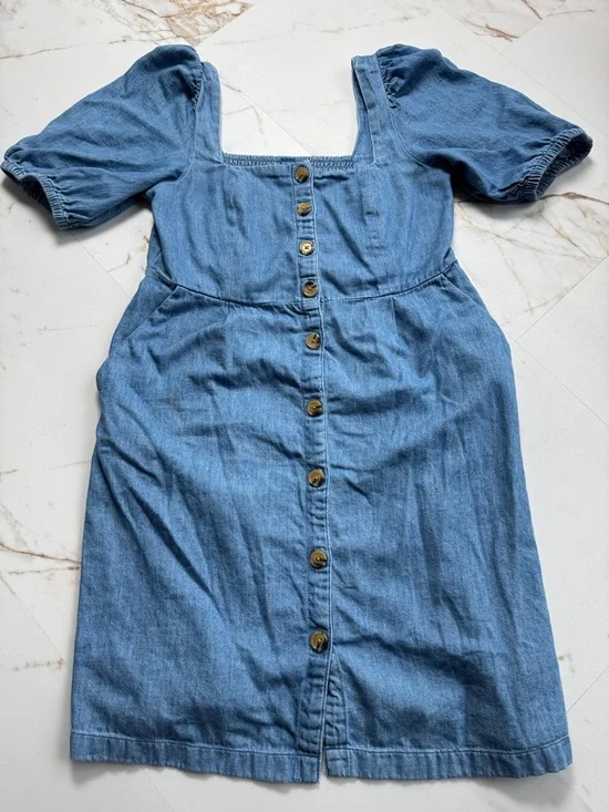 Old Navy Maternity Puff Sleeve Denim Button Front Dress Sz S Summer Western - Picture 2 of 11